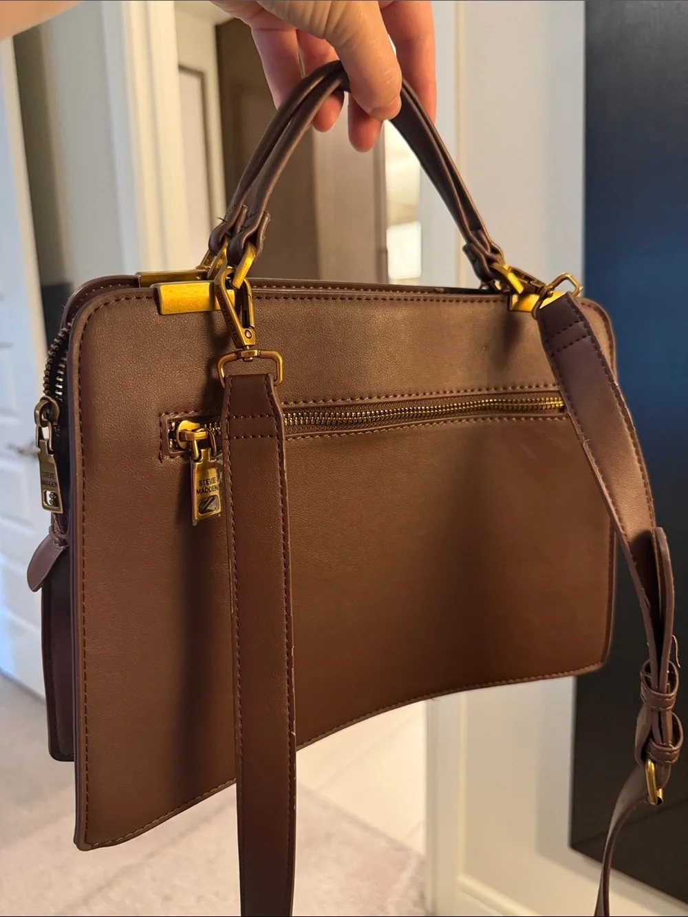 Steve Madden Maroon Structured Satchel with Gold Chain